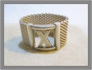 Tiffany & Co 2000s Sterling - ATLAS & SOMERSET - SILVER MESH BAND STYLE RING NR 2