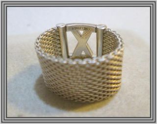 Tiffany & Co 2000s Sterling - ATLAS & SOMERSET - SILVER MESH BAND STYLE RING NR 3