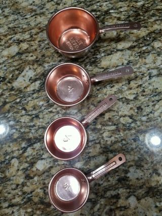 Vintage Set Of 4 Color Craft Copper Color Measuring Cups 1/4,  1/3,  1/2,  1 Cup