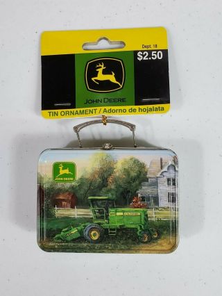John Deere Metal Mini Tin Lunch Box W Handle Ornament Vintage Tractor