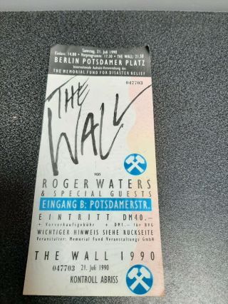 Roger Waters (pink Floyd) The Wall Live In Berlin 1990,  Ticket