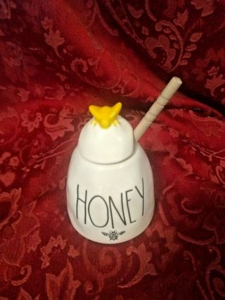 Rae Dunn By Magenta Euc White Ceramic Honey Pot W/wood Stick Set