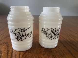 Pair Vintage Salt & Pepper Shakers White Milk Glass No Lids