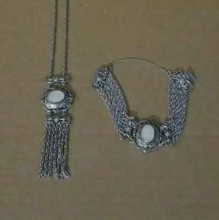 Rare Vintage Whiting & Davis Silver Tone Necklace And Bracelet,  Set