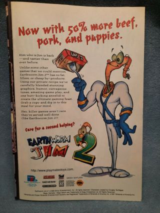 Rare Earthworm Jim 2 Sega Saturn Genesis Snes 1996 Vintage Promo Ad Art Print