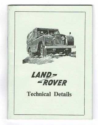 1964 Land Rover 4wd Vehicle Technical Details Pocket Booklet