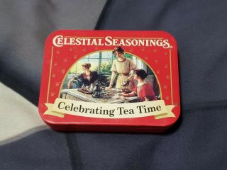Vintage Celestial Seasonings Celebrating Tea Time Red Tin Box Great Collectors