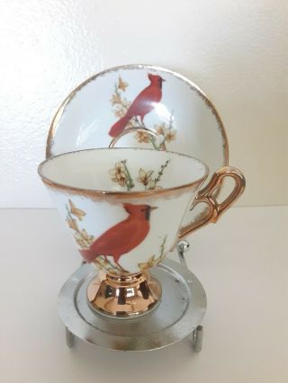 Cardinal Bird Tea Cup And Saucer Mini Demitasse