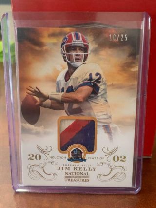 2013 National Treasures Hof Jim Kelly 3 Color Jersey Patch Card Ed 10/25