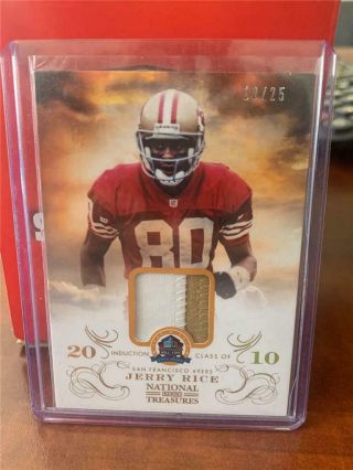2013 National Treasures Hof Jerry Rice 2 Color Jersey Patch Card Ed 18/25