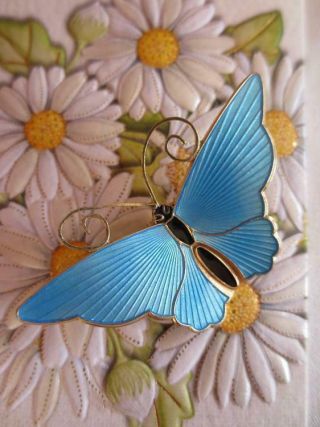 David - Andersen Norway Sterling Gold Vermeil Blue Enamel Butterfly Brooch 14 - 143