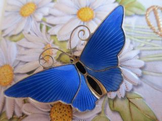 David - Andersen Norway Sterling Gold Vermeil Blue Enamel Butterfly Brooch 14 - 144