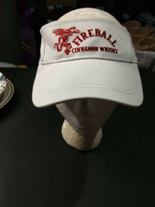 Fireball Cinnamon Whiskey White Visor Adjustable Red Logo