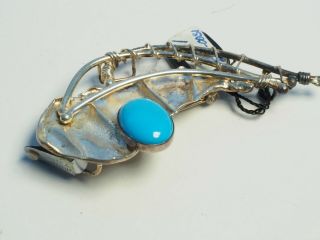 Modernist Avi Soffer Sterling Silver Pendant Brooch Pin W/ Turquoise Israel