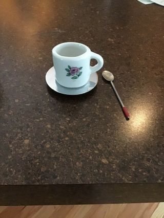 Porcelin Mini Tea Cup W/metal Saucer And Spoon