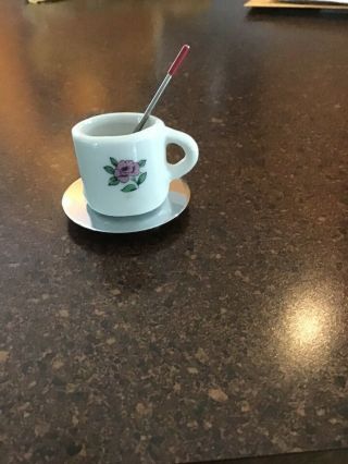 Porcelin Mini Tea Cup w/metal saucer and spoon 2