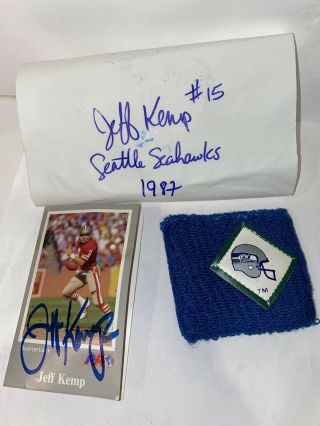 Auto 1987 Seattle Seahawks Jeff Kemp 15 Player Worn Football Wristband Card