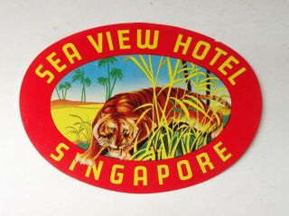 Vintage Sea View Hotel Singapore Travel Steamer Trunk Luggage Label - A