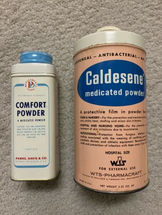 Vintage Caldesene Medicated Powder & Comfort Powder Tin Container - Almost Full