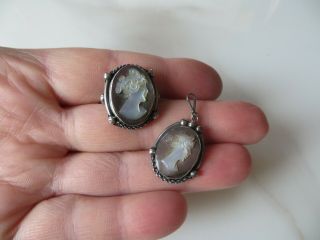 Antique Victorian 800 Silver Mother Of Pearl Shell Cameo Ring S.  6 /pendant Set