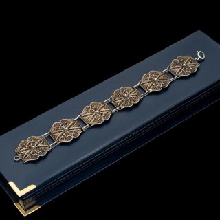 Antique Vintage Art Nouveau Sterling Silver Filigree Floral Chain Bracelet 11.  6g