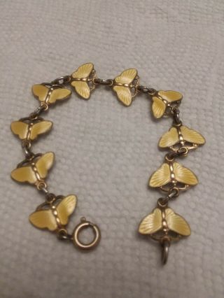 Vintage Finn Jensen Norway Yellow Enamel Sterling Silver Butterfly Bracelet
