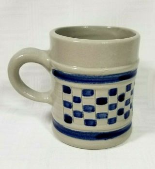 Williamsburg Pottery Cup Cobalt Blue Checkered Coffee Mug Stoneware 8 Oz