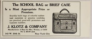 1931 Print Ad School Bag Or Brief Case Premium J.  Klotz & Co.  York,  Ny