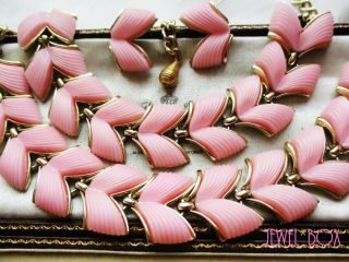 Vintage 1960s Signed Jewelcraft Pink Lucite Necklace Bracelet Earrings Set Gift