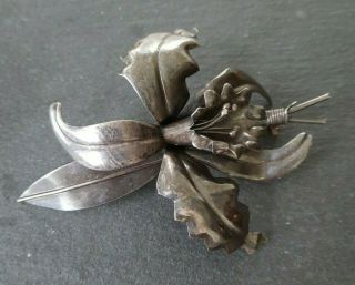 Vintage 1940s Mexico Sterling Silver Orchid Flower Brooch Signed Ecm