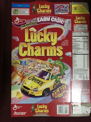 General Mills Lucky Charms Cereal Box Race Car Marshmallows Cheerios Racing