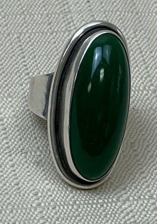Vintage Carl Ove Frydensberg Cof Denmark Sterling Ring W/oval Jade Green Stone