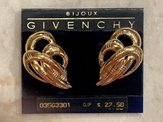 Vintage Estate Signed Givenchy Paris • York Gold Tone Clip Earrings Noc