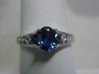 ESTATE CREATED ROYAL BLUE SAPPHIRE & DIAMOND ACCENT RING 10K WHITE GOLD sz6.  5 2