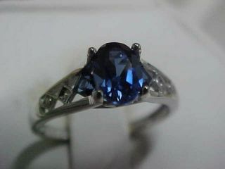 ESTATE CREATED ROYAL BLUE SAPPHIRE & DIAMOND ACCENT RING 10K WHITE GOLD sz6.  5 3