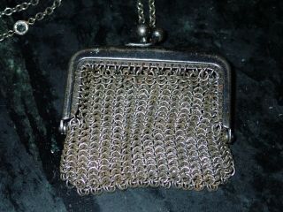 Antique French Chainmail Coin Purse With Necklace & Watch Fob Victorian Era