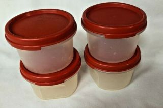 Set Of 4 Tupperware Modular Mates 7 Oz Cups 1605 With Red Lids 1607