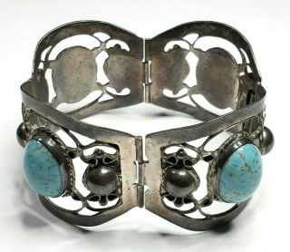 Mexico Stamped Sterling Silver Bracelet W/ Blue Stones - 46.  7 Grams