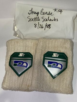 8/26/88 Player Worn Football Wristbands Tony Burse Seattle Seahawks 34