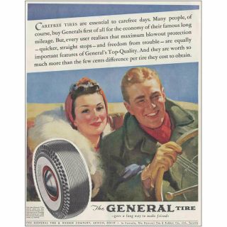 1941 General Tire: Carefree Tires Vintage Print Ad