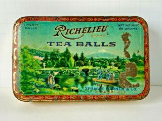 Vintage Tin For Richelieu Tea Balls 55 Grams Sprague Warner Chicago Ill,  4x6 In