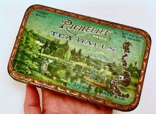 Vintage Tin for Richelieu Tea Balls 55 Grams Sprague Warner Chicago ILL,  4x6 in 2