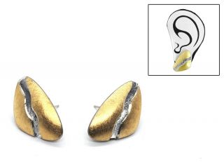 Signed 80s Modernist Sterling 22k Gold Abstract Earrings,  Sonia Gutierrez Becher