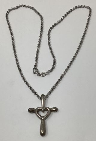 Retired James Avery Sterling Silver Heart Cross Pendant Necklace 17 " (12.  5 G. )
