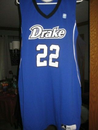 Drake Bulldogs Ncaa Game Worn Adidas 2xl Blue Basketball Jersey 22 Iowa