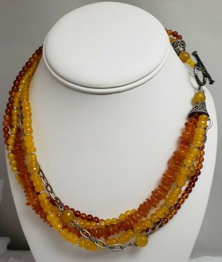 Amy Kahn Russell 5 Strand Sterling Silver Amber & Yellow Agate Bead Necklace