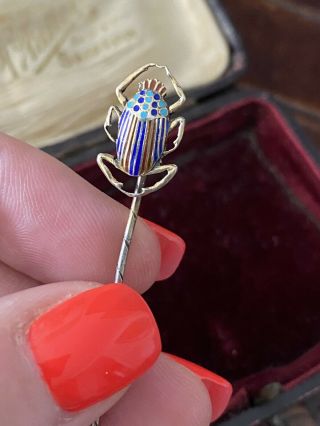 Vintage Art Deco Enamel Egyptian Revival Scarab Insect Brooch Stick Pin 800