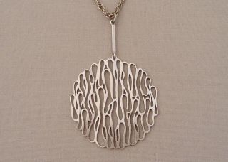 Mid Century Modernist Solid Silver Large Pendant &chain Deakin Francis Birm 1975