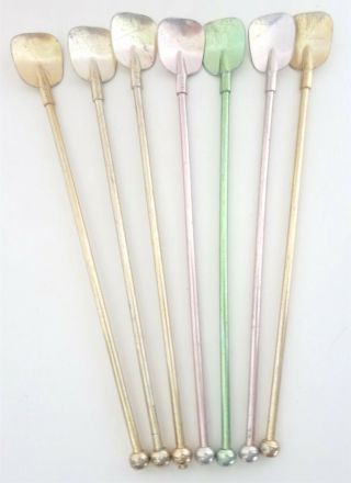7 Pc Vintage Anodized Aluminum Drink Stir Spoons Sticks