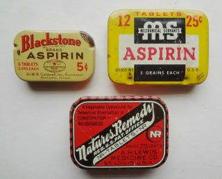 3 Old Medicine Tins - Aspirin & Natures Remedy - All - All One Price